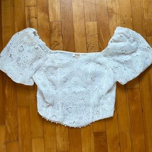 A.Peach Junior Laced White Crop Too with Off the Shoulder Puffy Sleeves- Large
